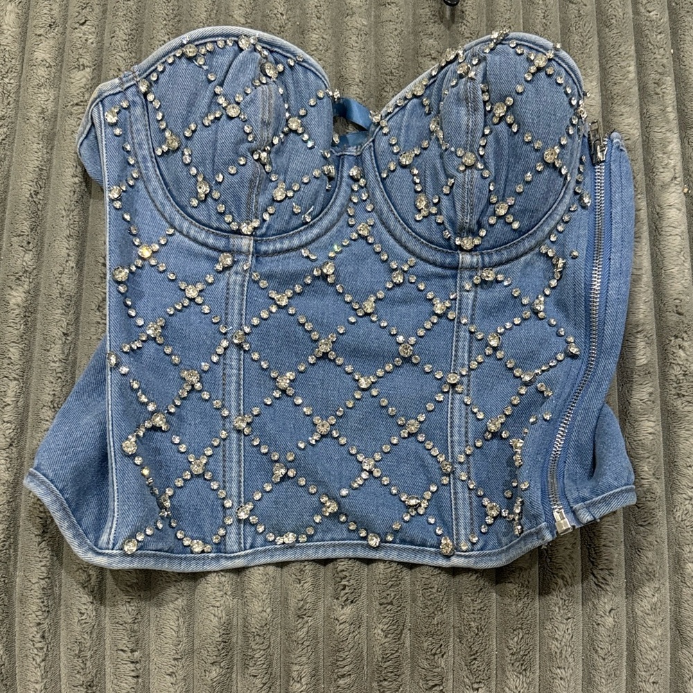 Miss Lola Blue Studded Corset Top with Belt - Picture 2 of 2